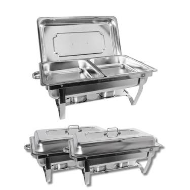Imagem de Kit 2 Rechaud Retangular 2 Cubas 1/2 GN 9 Litros Inox Fogareiro Gourme