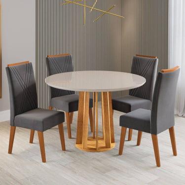 Imagem de Mesa de Jantar 4 Lugares Finestra com Vidro Marrom/Off White/Cinza - Viero Móveis