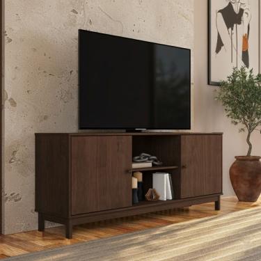 Imagem de Rack Bancada para TV 80`` 1961WN Essência Madeira Maciça com Prateleira e 2 Portas Café Finestra