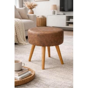 Imagem de Puff Decorativo Redondo 40x40 Reforçado com Pés Palito Apoio Multiuso 