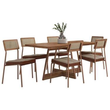 Imagem de Conjunto Sala De Jantar Filadélfia 6 Cadeiras Carraro Areia/rose/nogal