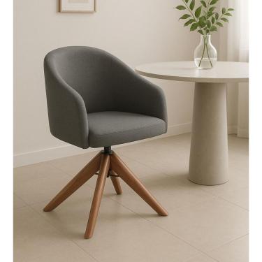 Imagem de Poltrona Giratória Zara Encosto Curvado Linho Conforto Ergonômico Castanho Exclusiva Home & Decor