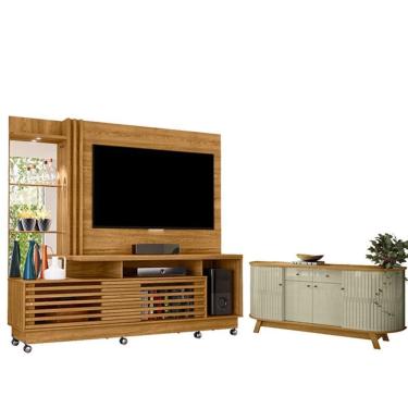 Imagem de Estante Home Theater Frizz Plus Cumaru Com Rodízios Com Aparador Para Sala Buffet Mônac...