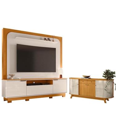 Imagem de Estante Home Theater Nilo Com Pés Com Aparador Para Sala Buffet Mônaco Cinamomo Off Whi...