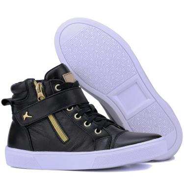 Imagem de Bota Sneakers Casual Mr Gutt em Couro Preto Mulher-Feminino