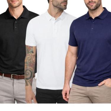 Imagem de Kit 3 Camisas Polo Poliamida Masculina Básica Premium Cor:Multicolorid