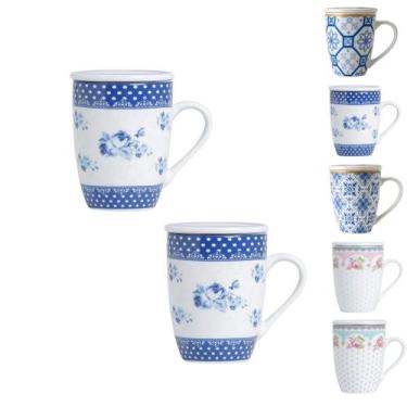 Imagem de Kit 2 caneca porcelana branca tampa filtro xicara infusor para cha cor
