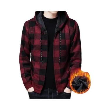 Imagem de Jaqueta De Suéter Com Capuz Em Fleece Para Homens, Estampa Xadrez, Alt