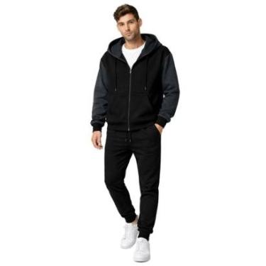 Imagem de Conjunto Jaqueta Masculina com Zíper Capuz + Calça Moletom Casual Confortável Inverno-M...