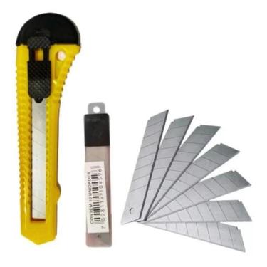 Imagem de Kit Estilete Grande com 10 Lâminas Largas 18mm de Plástico com Trava p
