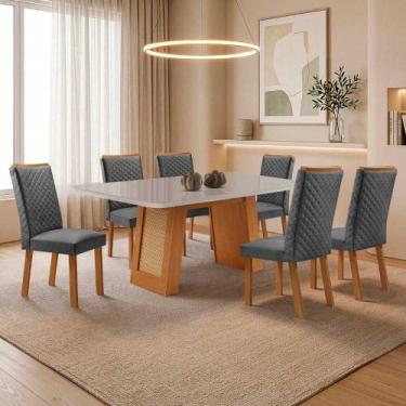 Imagem de Mesa de Jantar Carolina 180cm Tampo MDF e Vidro Canto Copo com 6 Cadei