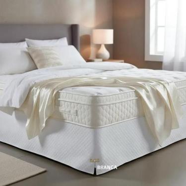Imagem de Saia Box Casal Queen Branca Matelassado Serve Para Cama Baú - BELCAPAS