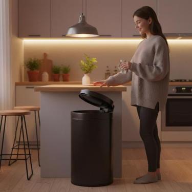 Imagem de Lixeira Automática Redonda 40 Litros em Aço Inox com Sensor de Movimen