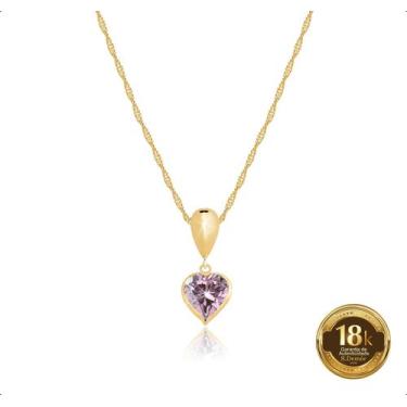 Imagem de Cordão Ouro 18k Com Pingente Gota e Coração - Sofistgold, Rosa, 45cm