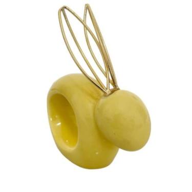 Imagem de Porta Guardanapo Formato Coelho em Cerâmica Amarelo com Dourado - D&A,