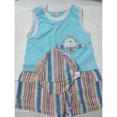 Imagem de Macacão infantil menino regata azul claro e listras. Tamanho M - Koxil