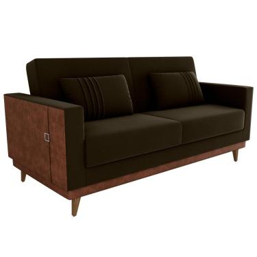 Imagem de Sofá Cama Esther 2 Lugares 203cm Marrom Veludo Maserati e Corino Whisk Milani Movelaria