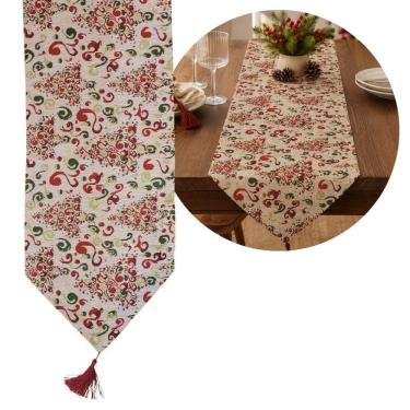 Imagem de Caminho de Mesa Natalino Gobelin Estampa Pinheiro 180x33CM Off White Yangzi