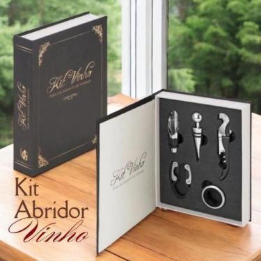Imagem de Kit Vinho 5 Peças Abridor Saca Rolhas Corta Lacre Tampa Puxador Proteç