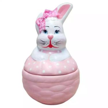 Imagem de Coelho Pote de Bombom de Ceramica Decoração Pascoa Rosa bebe - Decore 