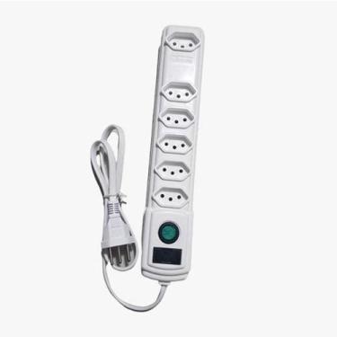 Imagem de Filtro de Linha 6 Tomadas com Fusível Proteção Bivolt Branco Bright