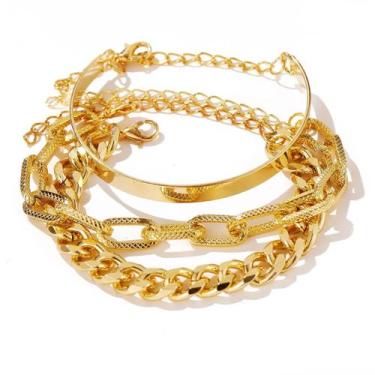 Imagem de Conjunto De Pulseiras De Corrente De Metal Dourado Boêmio Para Mulhere
