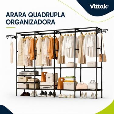 Imagem de Arara Cabideiro Sapateira 4 Colunas Armário Organizador 10 Prateleiras