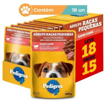 Imagem de Ração Úmida Pedigree Carne Cães Raça Pequena 18x100g