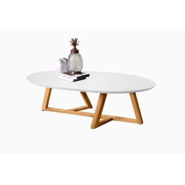 Imagem de Mesa De Centro Oval Com Pés Em Madeira Maciça Sala Classic Branco - T.