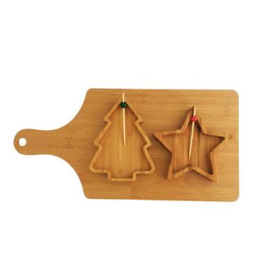 Imagem de Kit Tábua Petisqueira Madeira Com 5 Peças 40cm Árvore e Estrela Natal 
