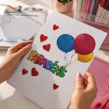 Imagem de Papel Glitter Imprimível A4 250g Branco para Impressoras Jato de Tinta