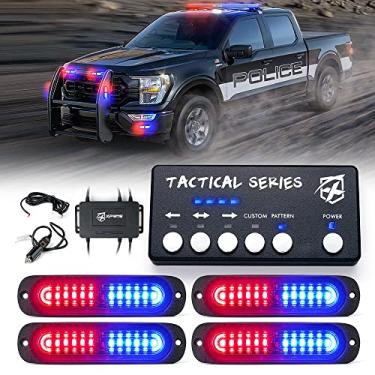 Imagem de Kit de luzes estroboscópicas policiais de LED vermelhas/azuis Xprite, suporte de superfície, grade, marcador, painel de controle, aviso de emergência em carros, caminhões, quadriciclos, motos, 4 peças