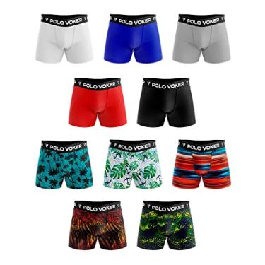 Imagem de Kit 10 Cuecas Boxer Adulto Microfibra Laycra - Polo Voker - M - Estampadas e Lisas