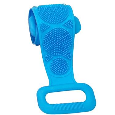 Imagem de Esponja Cinta De Silicone Para Esfoliação Banho Massageador Banda Elástica Para Esfregar Costas (AZUL)