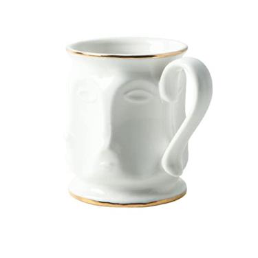 Imagem de Creative abstrato cara canecas em ouro preto borda cerâmica café da manhã café chá leite copos home cozinha drinkware casal caneca presentes Xícara de Café (Color : Gold Rim)