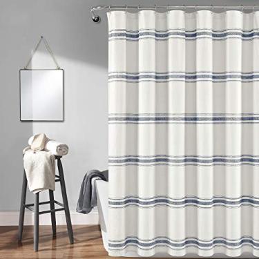 Imagem de Lush Decor Cortina de chuveiro listrada Farmhouse, 183 x 183 cm, azul marinho