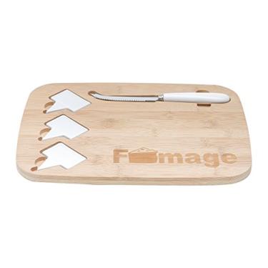 Imagem de CJ 1 TÁBUA DE BAMBU C/FACA P/QUEIJO DE AÇO INOX E 3 LETREIROS DE PORCELANA 32x24cm