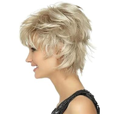 Imagem de Perucas femininas de cabelo curto liso sintético misto loiro castanho corte Pixie peruca feminina solta em camadas cabelo natural feminino perucas de cabelo humano (compra a granel: 1 peça, cor: ZY-123)