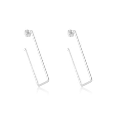 Imagem de Brinco Argola Grande Retangular Folheado Em Ródio Branco