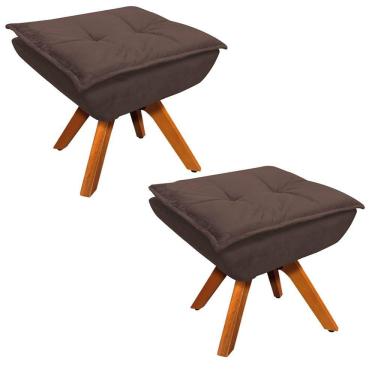 Imagem de Kit 2 Puffs Decorativos Sala de Estar Giratória Giromad Opla Suede Marrom - Ibiza