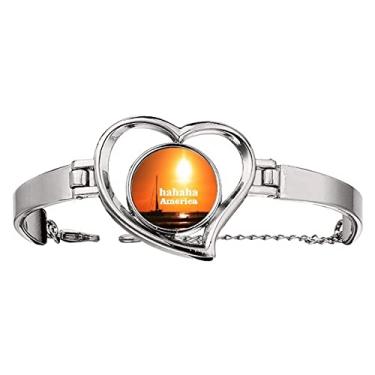 Imagem de N/A N/A Bracelete com texto de paisagem americana Haha humor joia coração, medium, metal