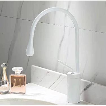 Imagem de Torneira de bacia de alavanca única 360 rotação bico misturador de bronze torneira para cozinha ou banheiro bacia de água pia misturador, branco, curto, China