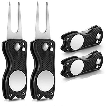 Imagem de 4 ou 5 pacotes de ferramenta de reparo de golfe de aço inoxidável dobrável ferramenta de golfinho ferramenta magnética botão de golfe marcador de bola de golfe (Preto)