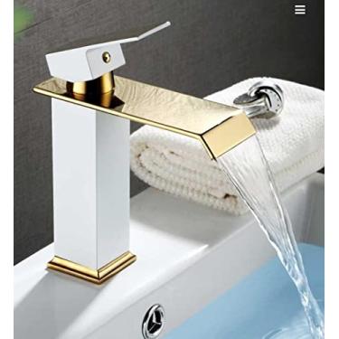 Imagem de Torneira de bacia de ouro e branco torneira de cachoeira de bronze torneira de banheiro torneira de bacia de banheiro misturador torneira quente e frio torneira de pia, branco n ouro curto, China