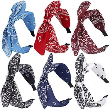 Imagem de TOBATOBA Bandana feminina com laço com nó para mulheres, faixa de cabelo Paisley fofa de coelho para mulheres, nó superior, turbante, faixa de cabelo para mulheres e meninas, 6 peças