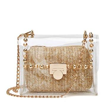 Imagem de YYW Bolsa transparente aprovada para estádio para mulheres, bolsa pequena transparente bolsa tiracolo bolsa clutch linda bolsa de ombro gelatina, Caqui, One Size