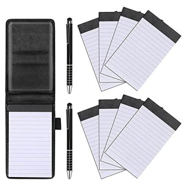 Imagem de 11 Pçs Suporte para Bloco de Notas Couro PU Notebook Business Incluído 2 Pçs Caneta de Metal 8 Pçs Livro de Notas Recarregável Preto, Preto