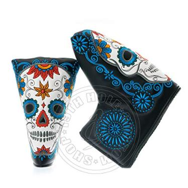 Imagem de 19th Hole Custom Shop Dia de Los Muertos Sugar Skull Golf Blade and Mid Mallet Putter Headcover, preta