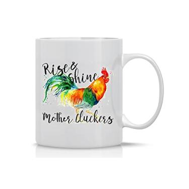 Imagem de Rise and Shine Mother Cluckers - Caneca de café de cerâmica sarcástica engraçada de galo de 325 ml - Caneca de escritório sarcástica novidade de galinha caneca de escritório de mesa decoração de cozinha chá de frango ideia perfeita caneca de escritório frango maluco senhora