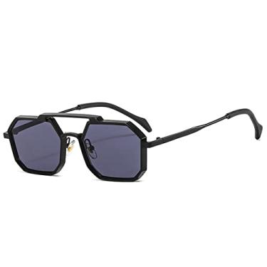 Imagem de Óculos de sol quadrados retrô femininos masculinos punk polígono moda óculos metal transparente espelho tons óculos uv400, preto cinza, tamanho único